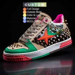 HBP Non-Brand Custom men luxury brand Rhinestone Rivets shoes lace-up genuine leather shoe trendy studded sneakers designer footwear