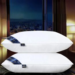 100% Cotton Pillow Bedroom Bed Sleep Cervical Pillow Middle-high Pillow Core Frosted Thickened Machine Wash Quilt Cover White 240309