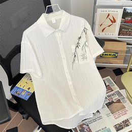 Men's Casual Shirts Breathable Thin Ice Silk Shirt Mens Summer Short Sleeve Buttoned Lapel Loose For Men Vintage Printed Cardigans