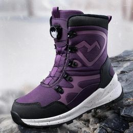 Fitness Shoes Rotating Button Women's Snow Boots Warm Plush Winter Waterproof Outdoor Hiking Wear Resistant Anti Slip Ankle