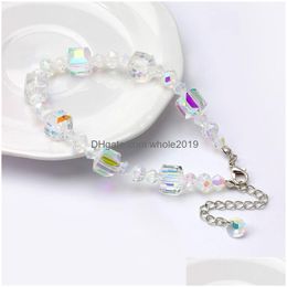 Charm Bracelets Rainbow Beaded Fashion Women Girls Personality Colorf Round Square Crystal Beads Sier Lobster Clasps Jewelry For Drop Dhk4P