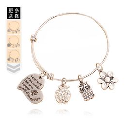 Fashion Design Charm Bracelets New Adjustable Bracelet Alloy Stainless Steel Bracelet Round Heart Flower Owl Handicraft