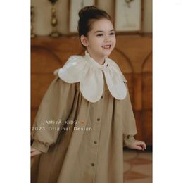 Coat Kids Girls Teens Spring Autumn Windbreaker Coats Khaki Petal Collar Princess Oversize Medium Long Outerwear Trench Clothes