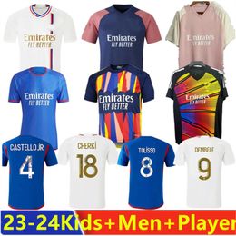 2023 2024 Maillot de foot AOUAR Soccer JerseyS Lyonnais CAQUERET TOLISSO JEFFINHO OL TAGLIAFICO Fans Player football shirts 2023 2024 TRAORE SARR lyon men kids kits