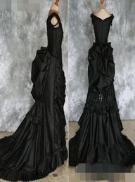 Taffeta Beaded Gothic Victorian Bustle Gown with Train Vampire Ball Masquerade Halloween Black Wedding Dress Steampunk Goth 19th c8693092