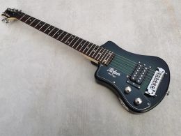 Guitar Custom Left Hand Hoffner Small Travel Guitar Portable Mini Electric Guitar, (Dark Green /Metallic Red /Metallic Blue)