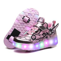 Shoes Kids Roller Sneaker Outdoor Indoor Skating Shoes Detachable Kids Skates Breathable Blade Boy Flying Shoes Gear pink blue 28 41