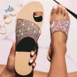 HBP Non-Brand China Import Fashion Clip Toe Slide Crystal Sandal For Ladies Fancy Design Women Female Ring Flat Outdoor Indoor Slipper