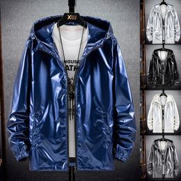 with Hood Windbreak Winter Overcoat Mens Fashionable Bright Face Pocket Cardigan Zipper Thin Coat Jacket Cool Mens Jackets 240314