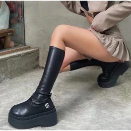 Boots Stretch Mid Calf Party Boots 2023 Autumn Women Winter Platform Chunky High Heels Motorcycle Long Boots Punk Trendy Street Boots