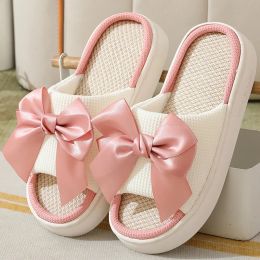 Slippers Cute Bow Slipper for Women Kawaii Bowknot Home Slipper Light Ladies Flip Flops Shoes Slides Spring Couples Flat Linen Sandals