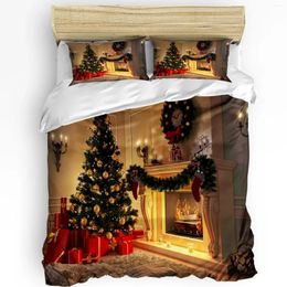 Bedding Sets Christmas Tree Wreath Gifts Fireplace 3pcs Set For Bedroom Double Bed Home Textile Duvet Cover Quilt Pillowcase