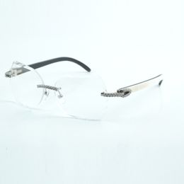 Lentes transparentes elegantes de micro corte com diamante médio 8300817 com perna de chifre de búfalo misto preto natural tamanho 18-140 mm
