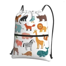 Backpack ANIMALS Portable Backpacks Drawstring Bag Casual Bundle Pocket Shoes Bags For School Students