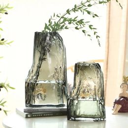 Vases Mountain Outline Glass Vase Mouth Blown Statue Flower Holder Living Room Art Decor Stand Shelving Glassware Ornament Craft