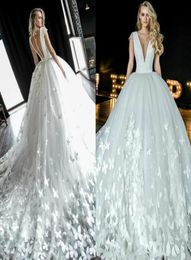 2021 A Line Wedding Dress V Neck Cap Sleeve Romantic Butterfly Appliques Tulle Bridal Gowns With Sheer Buttons Back Dresses4942644