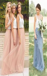 Two Tone Country Style Long Bridesmaid Dresses 2019 Vintage Full length Bohemian Beach Junior Maid of Honor Wedding Guest Gown7388842