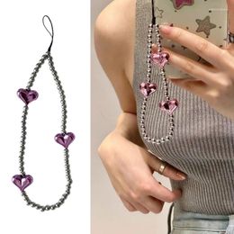 Keychains Fashion Heart Shaped Beaded Phone Strap Colorful Pink Bead Keychain Pendant Chain Lanyard