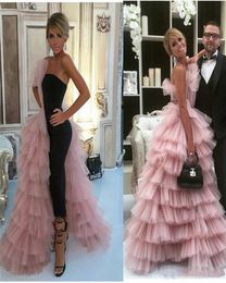 2019 New Fashion Jumpsuits Prom Dresses With Overskirt One Side Layered Tulle Skirt Celebrity Evening Gowns Women Formal Wear Part6194150