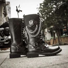 Stiefel 2024 Mode Männer Punk Stil Kette Motorrad Applikationen Dicke Sohle Schuhe Große Größe 38-46 Bequemes Gehen