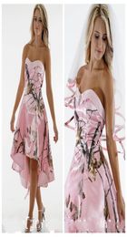 Beautiful Sweetheart High Low Pink Camo Short Bridesmaids Dress Cheap Slim Vestidos De Bridesmaid Party Gowns Custom Maid Of Honor6598563