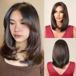 Synthetic Wigs Cosplay Wigs Short Pixie Cut Wigs Dark Brown Natural Hair Layered Straight Synthetic Wig for Black Women High Temperature Daily Cosplay Use 240329