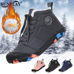 Shoes Children Winter Snow Boots Waterproof Warm Plush Shoes Boys Girls High Top Cotton Ankle Boots Outdoor Nonslip Sports Sneakers