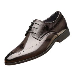Shoes 2023 Imitation Metal Wire Drawing Mens Wingtip Oxford Shoes Grey Leather Brogue Men's Dress Shoes Business Formal Shoes for Men