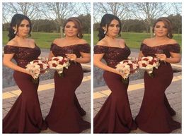 Dark Red 2018 Sparkly Sequins Off Shoulder Long Bridesmaid Dresses Custom Arabic Formal Vestidos De Bridesmaids Honour Of Maid Dres1686212
