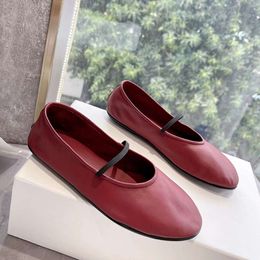 High End Niche Shallow Mouth Ballet Loafers with A and Casual Style, Round Toe Soft Leather Grandma Shoes