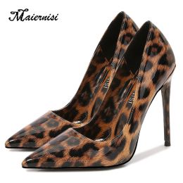 Pumps New Leopard Print Pointed High Heels Pumps12CM Heels Large Size Style Sexy Luxury Fashion Party OL Shoes