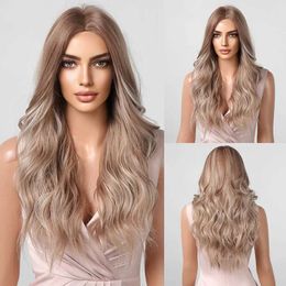 Synthetic Wigs Long Wavy Wigs White Blonde Brown Roots Synthetic Natural Wave Hair Cosplay Wigs for Women High Temperature Fiber Middle Part 240329