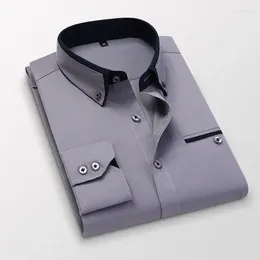 Men's Dress Shirts 2024 Smart Casual Office Solid Long Sleeve Button Up Shirt Turn-down Collar Club Party Mens Clothing