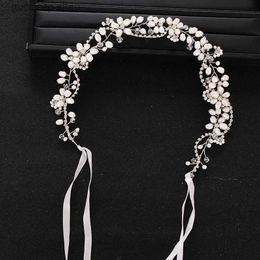 Tiaras Trendy Handmade Silver color Crystal Pearl Headband Bridal Hair Accessories Wedding Headdress Princess Hair Jewelry Bridal Tiara Y240319