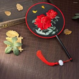 Decorative Figurines Handheld Chinese Style Fan Ancient With Pendant Embroidery Round Floral Pattern Silk Home Decor