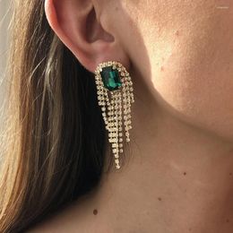 Dangle Earrings XSBODY Green Rectangle Tassel Crystal For Women Charm Boho Aesthetic Accessories Piercing Vintage Earring Jewelry Gifts