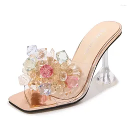 Slippers 2024 Summer 9cm High Heels Fashion Transparent Crystal Slides Women Sexy PVC Ladies Shoes Elegant Outdoor