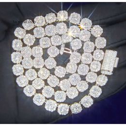 Naszyjnik Bransoletka Moissanite Diamond Niestandardowy VVS Łańcuch łącza S925 Silver 8 mm 12 mm duży łańcuch tenisowy stały tył HI 3985