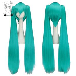 Synthetic Wigs Cosplay Wigs WHIMSICAL W Synthetic Hair Miku Cosplay Long Wig Green Heat Resistant Party Wigs with 2 Clip Ponytails Wigs 240328 240327