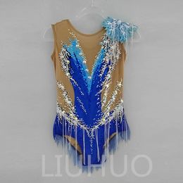 LIUHUO Customize Colors Rhythmic Gymnastics Leotards Girls Women Competition Artistics Gymnastics Performance Wear Crystals Blue BD622