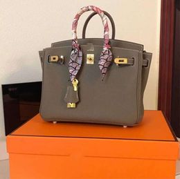 Designer Bags Womens Handbags 7A Handmade Full hand sewing wax thread 25 30 35 elephant grey gold buckle togo leather 5512ess