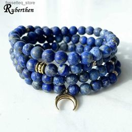 Charm Bracelets Ruberthen 6 mm Matte Lis Lazuli 108 Mala Fashion Women s Yoga Spiritual Necklace Moon Charm Balance Yoga Mala Jewellery L240319