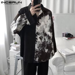 Men Casual Shirt Spring Print Patchwork Lapel Long Sleeve Streetwear Tops Korean Loose Fashion Shirts Camisas 5XL INCERUN 240319