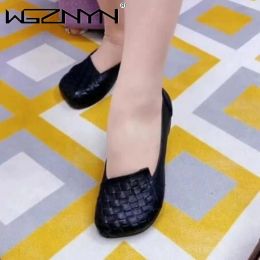 Boots Plain Woven Work Flats for Women Summer Autumn Leather Shoes Free Shipping Woman Ladies Ballet Flats Driving Moccasins Loafers