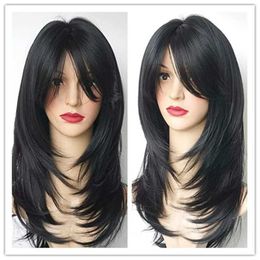 Synthetic Wigs Cosplay Wigs QQXCAIW Natural Long Wavy Wig For African American Women Cosplay Black Heat Resistant Synthetic Hair Daily Wigs 240329