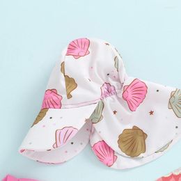 Clothing Sets Baby Girl Swimsuits Summer Shell Print Long Sleeves Swimwear And Sun Hat Set For Toddler Bathing Suits Beachwear