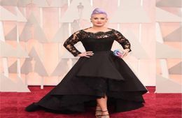 Plus Size Long Formal Dresses Oscar Kelly Osbourne Celebrity Black Lace High Low Red Carpet Sheer Evening Dresses Ruffles Party Go8018093