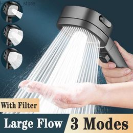 Bathroom Shower Heads High Pressure Shower Head With Philtre 3 Modes Water Saving Large Flow Spray Nozzle Massage Rainfall Shower Bathroom Accessories Y240319