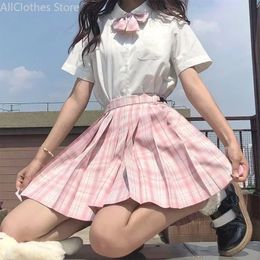 Japanese School Uniform Korean Student JK Seifuku Blouse Pleated Skirt Sailor Full Set Girl Plaid Pink Uniforms for Woman 240315