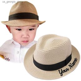 Wide Brim Hats Bucket Hats Childrens and Boys Beach Hat Cus Embroidered Text Your Name Sun Hat Big Brim Str Hat Outdoor Gift Y240319